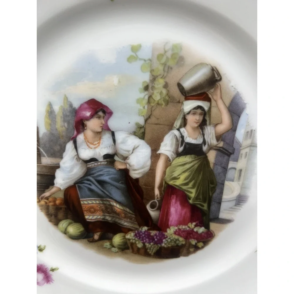 Antique Rosenthal Bavaria Hand Painted Plate Women Selling Fruits 10